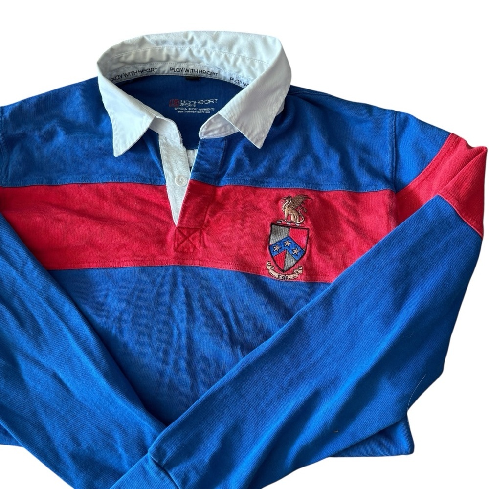 WPG Sport Blue Red Stripe Long Sleeve Rugby Polo Crest Shirt